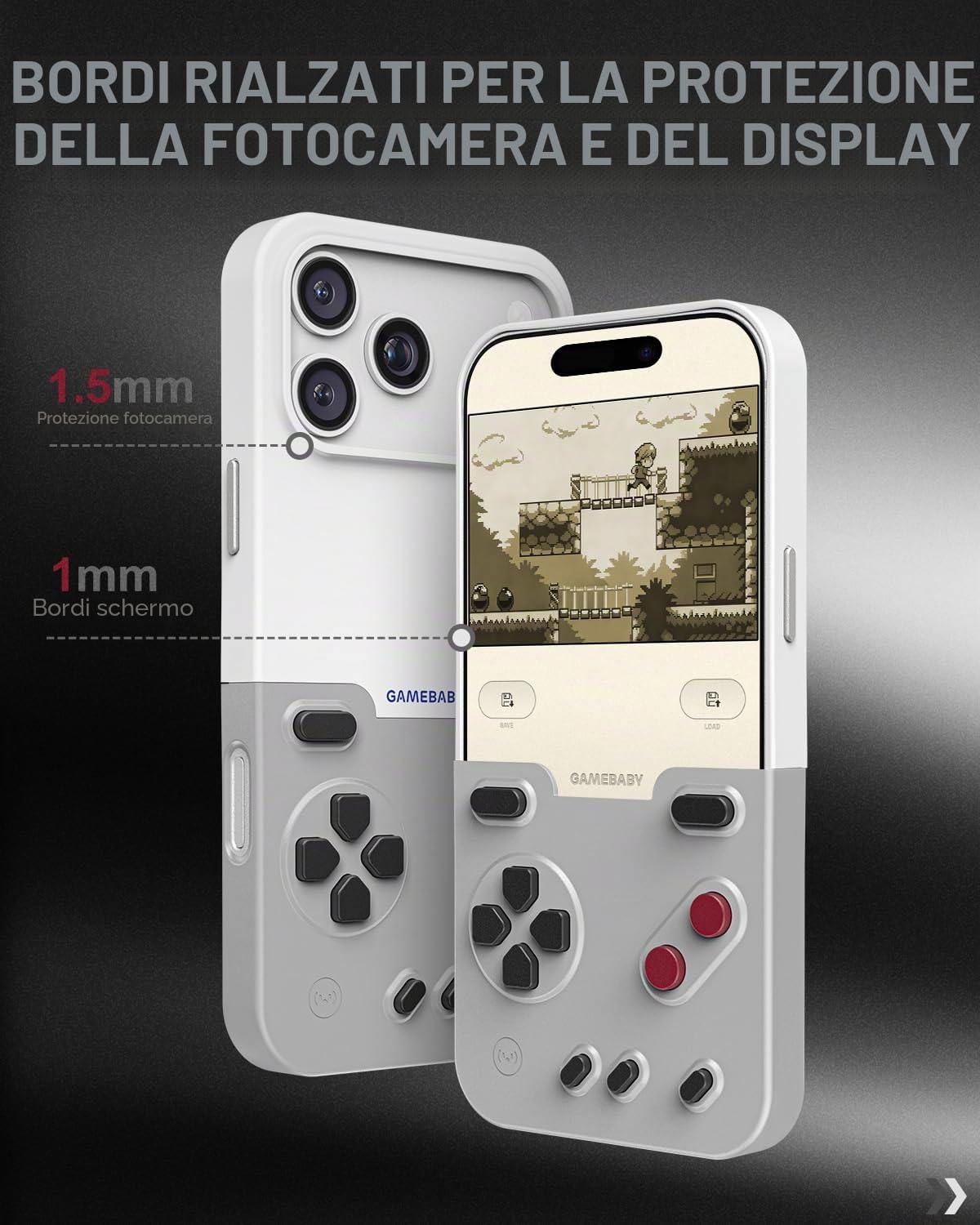 GAMEBABY Cover per iPhone 17 Pro Max, iPhone 17 Pro Max Case Game Controller, Innovativa Custodia per iPhone 17 Pro Max per GBA, GBC, NES Giochi Retrò, Grigio