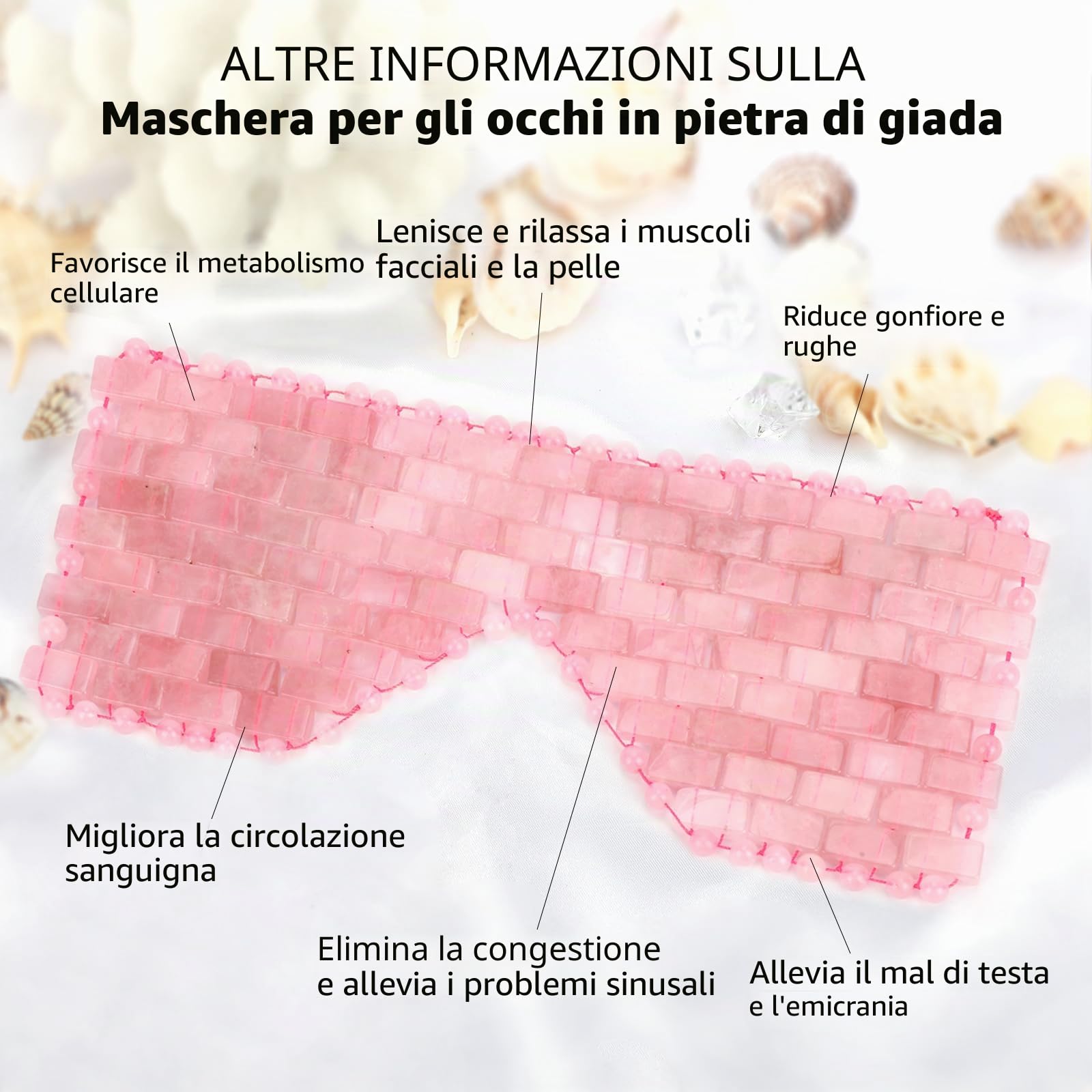 gemshan Maschera per gli occhi al quarzo rosa, maschera per occhi in giada, realizzata in quarzo rosa naturale ed è completamente realizzata a mano