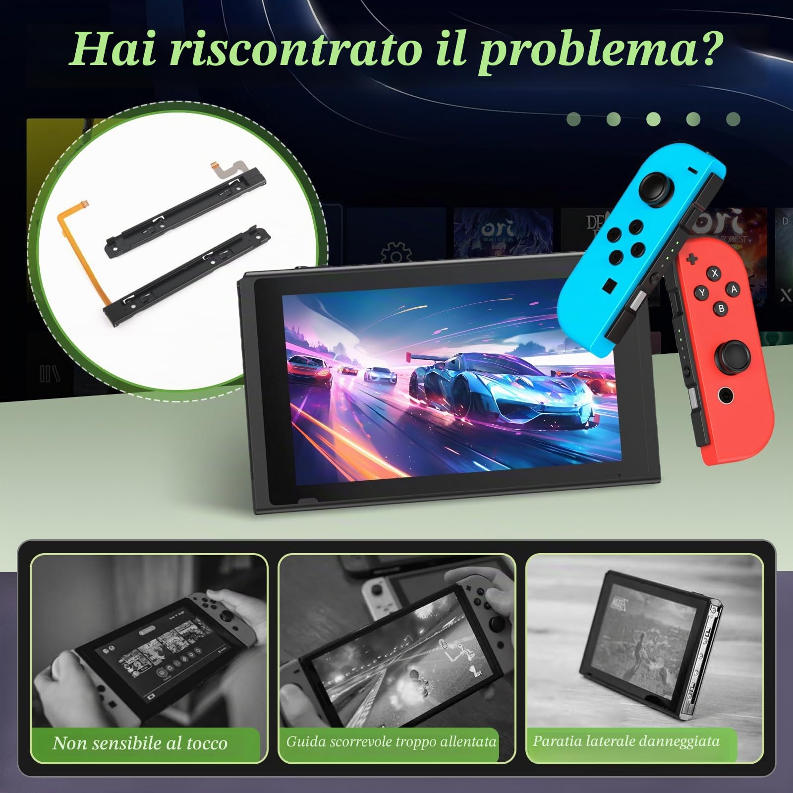 RongZy 2 PCS Destra e Slitta Guida di Scorrimento per Nintendo Switch OLED L/R Slider di Ricambio con Cavo Flessibile per Nintendo Switch OLED Barra di Scorrimento con Strumenti XX