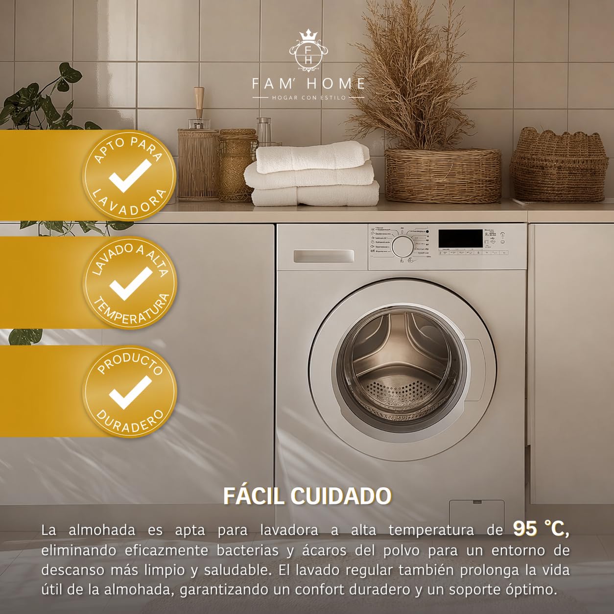 FAM' Home - Juego de 2 Almohadas hipoalergénicas de Lujo, 50 x 70 cm, Relleno de Volumen (720 g), Almohada ergonómica Blanca, fácil Cuidado, Almohada de 50 x 70 cm, Lavable hasta 95 °C, Transpirable