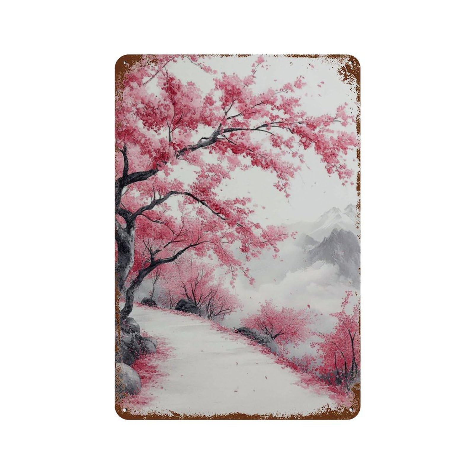 xiaoxiaoshen Cherry Blossom Path Japanese Sakura Landscape Pink Tree Nature Elegant Wall Decor Art Metal Tin Poster Modern Home Decor Art Home Bar Shop Decorations Vintage Sign 30x20cm