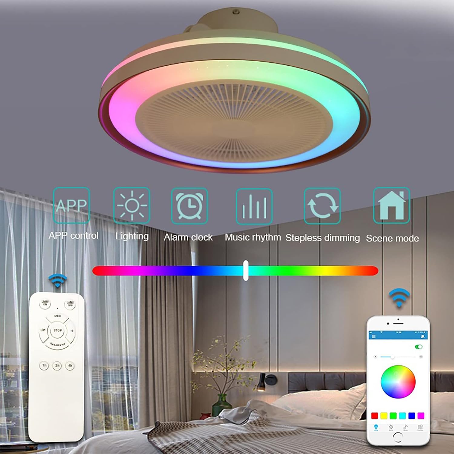 YUEGOO Ceiling Fans with Lamps,Ceiling Fans with Lights and Remote with Bedroom Silent Mute Ceiling Fan with Led Light App Cheap Dimmable Modern 60W Ceiling Fans with Lights