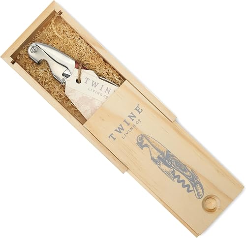 Miniatura 8 de Twine Sacacorchos de doble bisagra con mango de madera, llave de vino de acero inoxidable con cortador de papel de aluminio