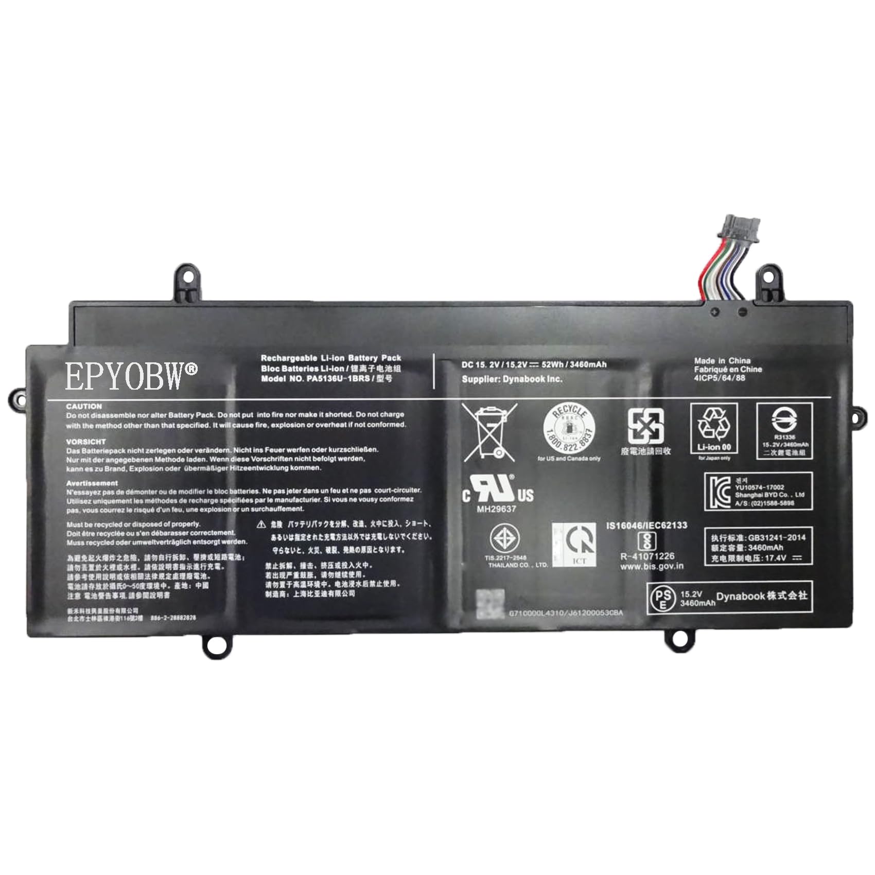 B＋COM ONE Amazon.com: EPYOBW PA5136U-1BRS Laptop Battery 52Wh 3460mAh 15.2V