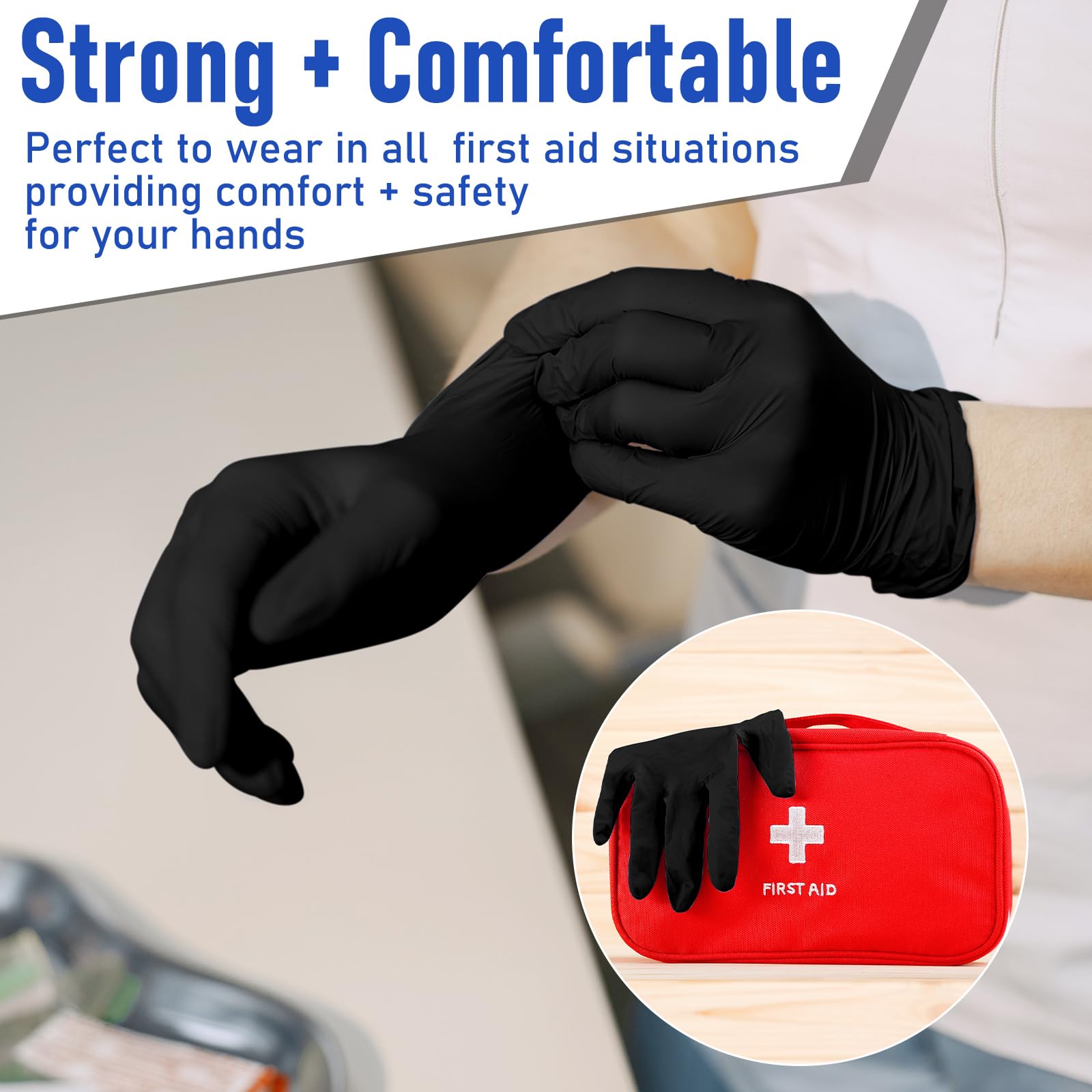 Chicingyou 50 pares de guantes desechables de emergencia empaquetados individualmente, guantes de viaje de nitrilo esenciales para traumatismos (negro)