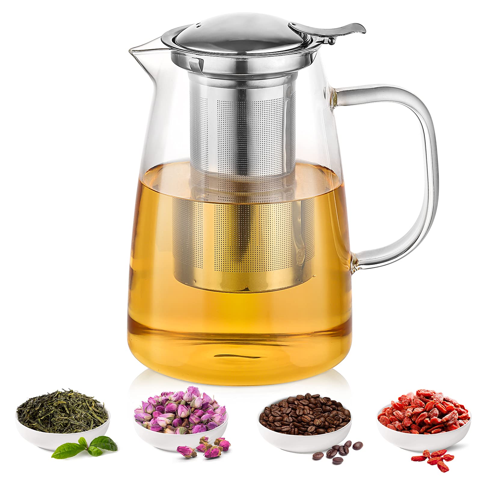 Glass Teapot Stovetop Safe, ZDZDZ Glass Tea Kettle for Blooming Loose