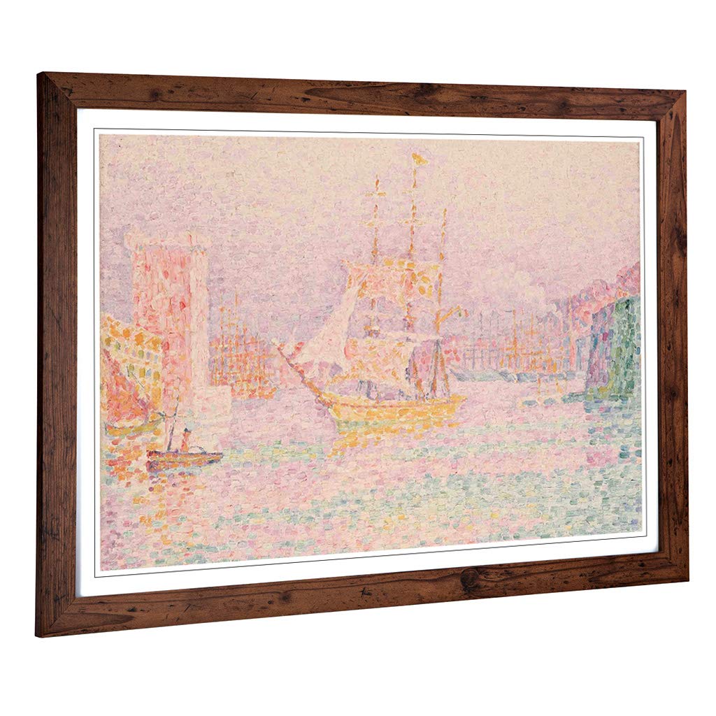 Big Box Art Framed Print of Paul Signac The Harbour at Marseilles Design | Wall Art Picture | Home Decor for Kitchen, Living Room, Bedroom, Hallway, Walnut, A2 / 24.5x18 Inch / 62x45cm