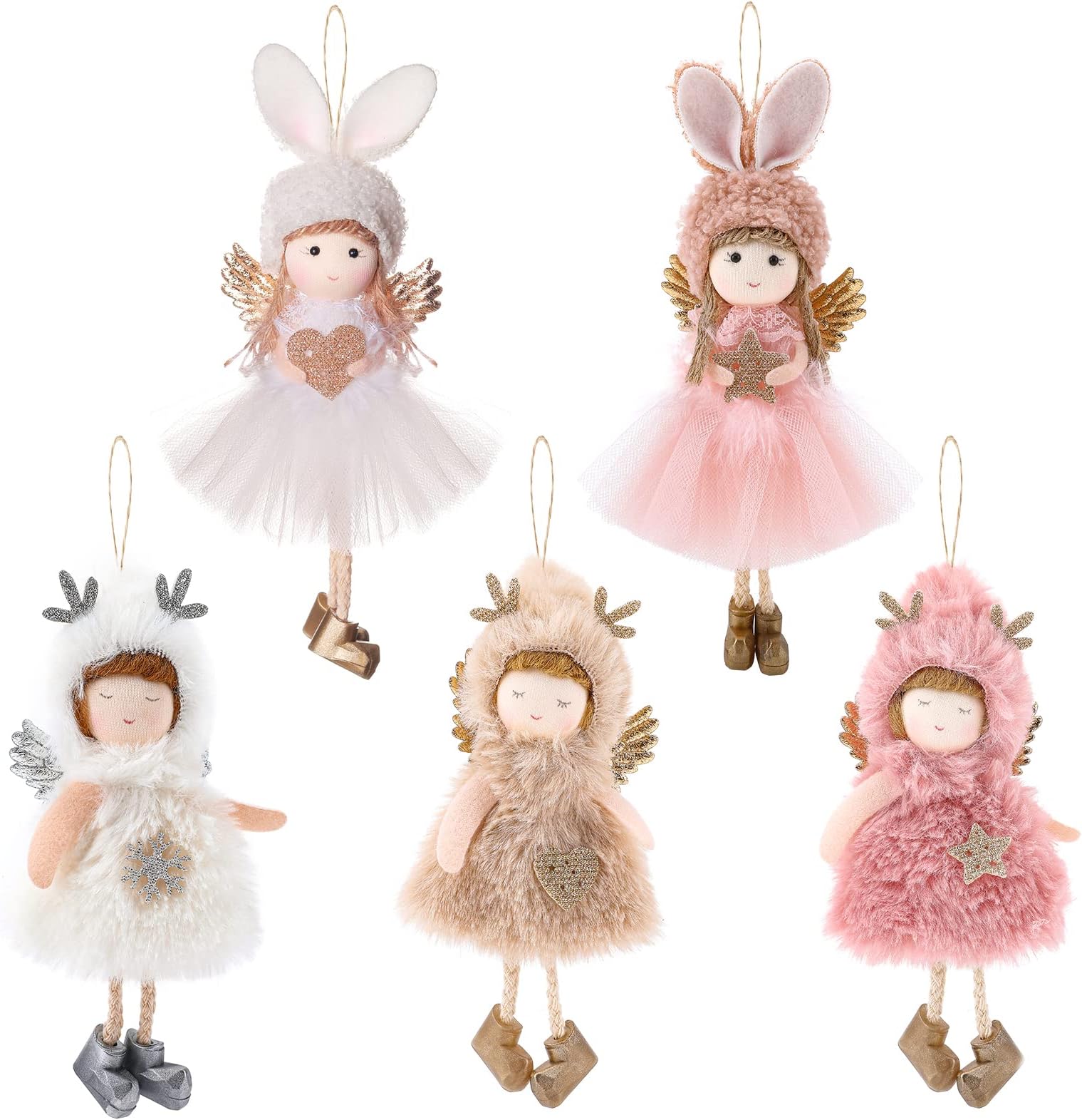 5PCS Christmas Angel Ornaments Christmas Tree Hanging Decorations Christmas Plush Elf Hanging Ornament Christmas Crafts Pendant Funny Dolls Ornament for Xmas Party Home Decor Kids Girl Gift
