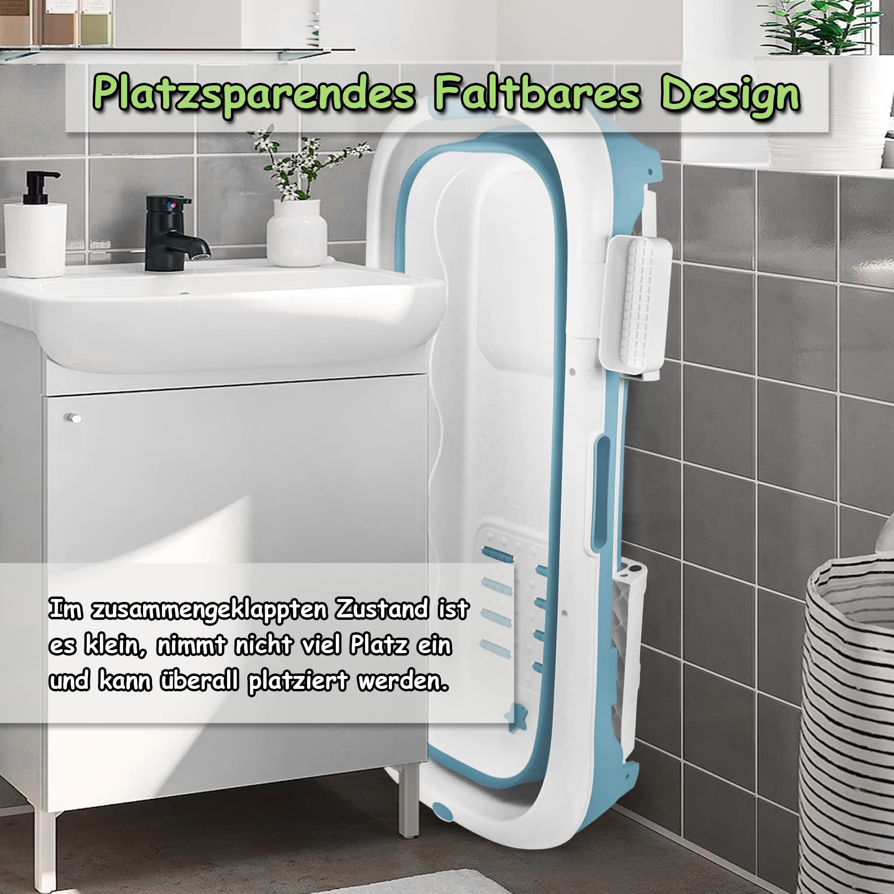 Froadp 128x60x53cm Vasca da Bagno Pieghevole con Rivestimento Sfoderabile per Adulti Bambini Doccia Vasche da Bagno Pieghevole Portatile Mobile con Corrimano per Interni Bagni Piccoli o Esterni