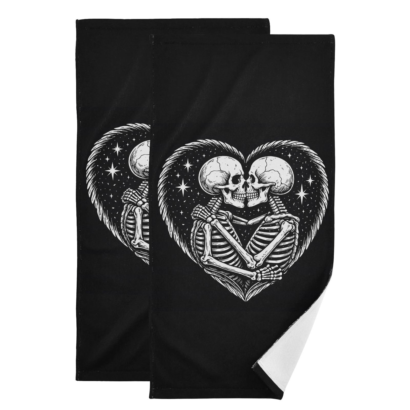 Serviette à main pour salle de bain motif squelette ALAZA lot de 2 essuie-mains