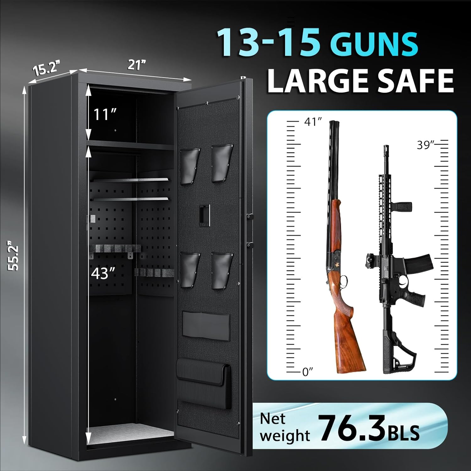 Image showing the dimensions of the KAER 13-15 Biometric Gun Safe.
