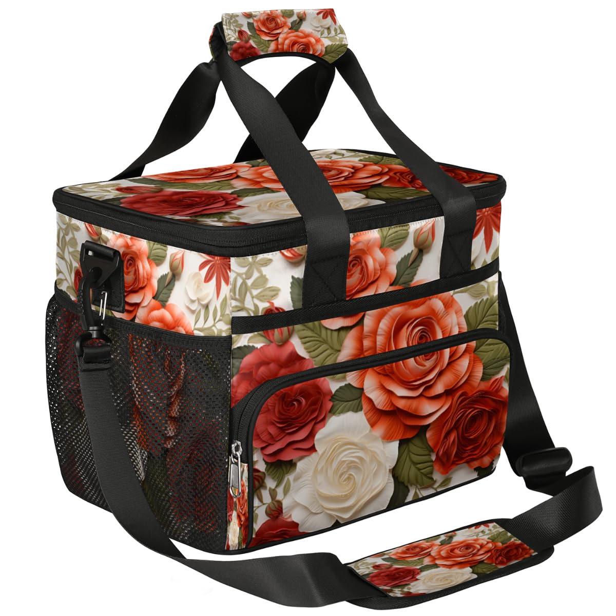 Botanical Floral Insulated Picnic Backpack Lunch Box for Women Men Picnic Basket Tote Lunch Bag Picnic Bag Portable Lunch Bags for Picnic, Beach, Work, Trip,Office, Camp Blooming Roses