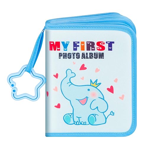 Baby's My First Photo Album Holds 21 4x6 Pictures, Baby Memory Album Gift Soft Cloth Heart Elephant Baby Photo Album with Name Card & Name Tag Stickers for Toddler Kids Baby Shower
