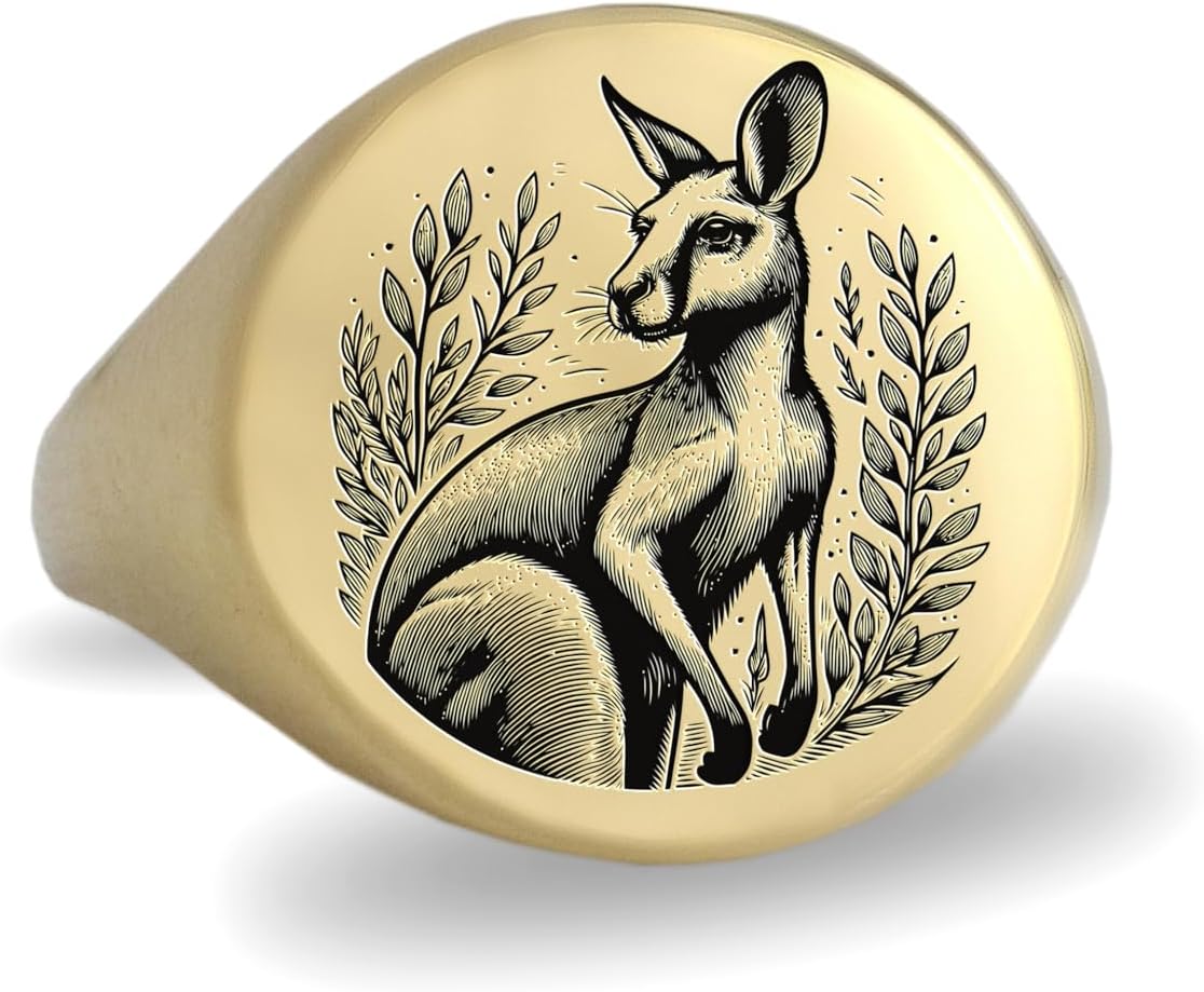 14k Gold Kangaroo Signet Ring - Custom Australian Design - Bold Statement Ring