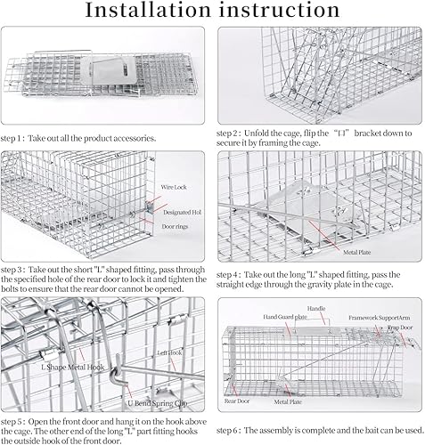 Miniatura 6 de Meibangzz Trampas para animales, trampa de animales vivos para gatos, conejos, ardillas, trampa para gatos callejeros, trampas vivas para mapaches,