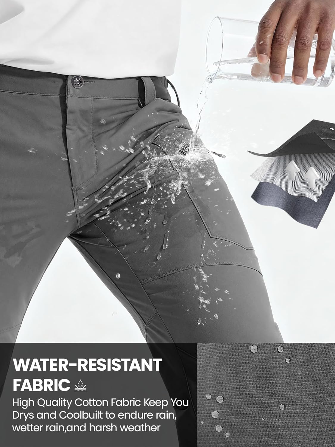 Men's Tactical Cargo Work Pants Water Resistant Stretch Lightweight Outdoor EDC Travel Hiking Pants with 8 Pockets - Image 3