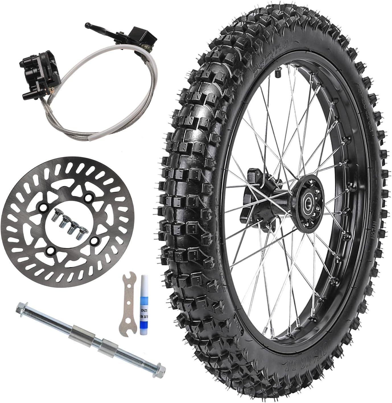 17'' Front Wheel, 70/100-17 (2.75x17) Tire Inner Tube with 15mm Bearing for Dirt Pit Bike 110cc 125cc 140cc 150cc 160cc Motorcycle, Come with Brake Disc & Hydraulic Brake & Wheel Rim Axle