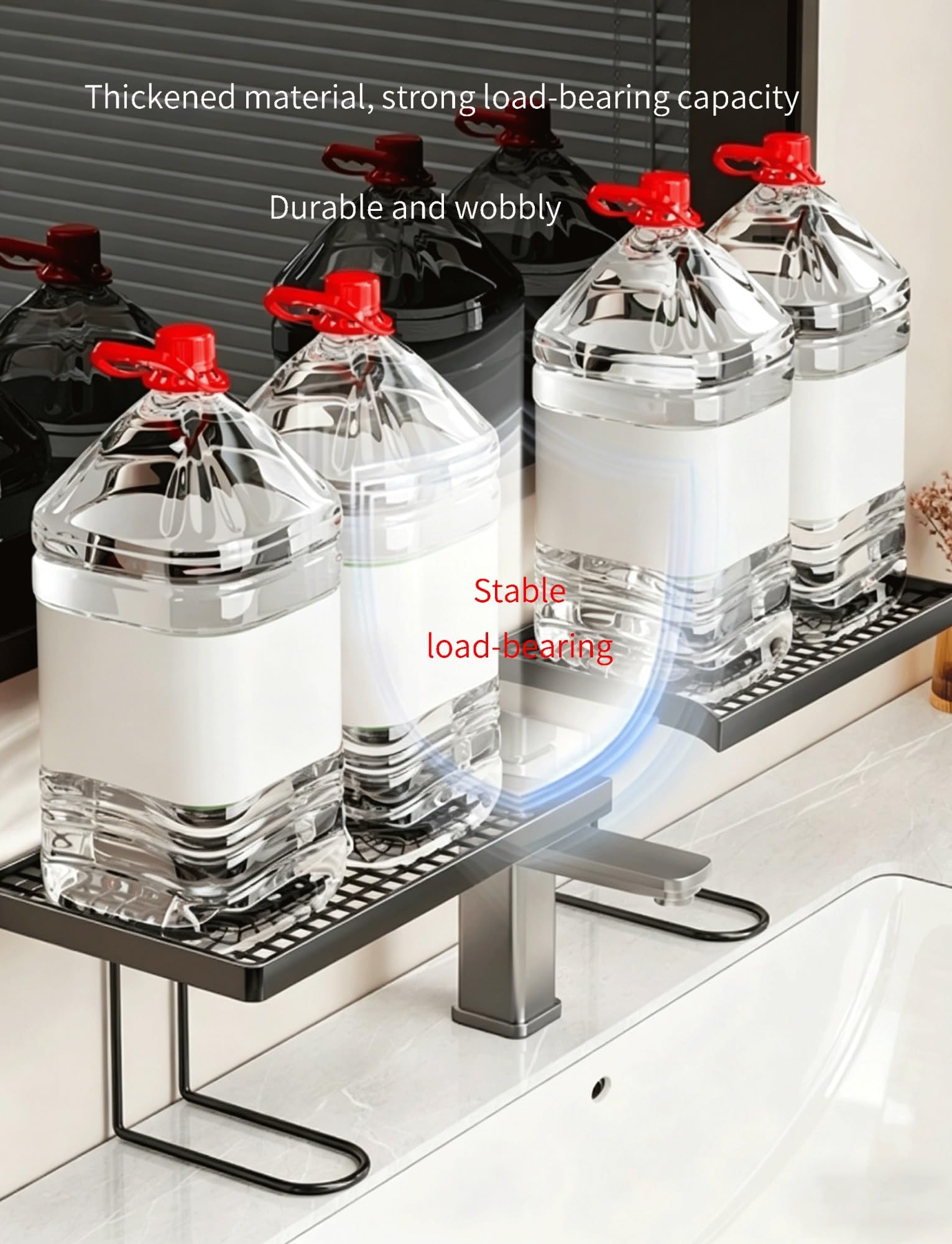 Generico Mensola for lavabo montata a parete sopra il rubinetto, cestello for mensola portaoggetti montato a parete senza foratura, scaffale for rubinetto rimovibile, for bagno(Black,60cm/23.4in)