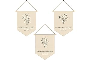 3 Pcs Nursery Scripture Bible Verse Christian Botanical Decor Canvas Hanging Pennant...