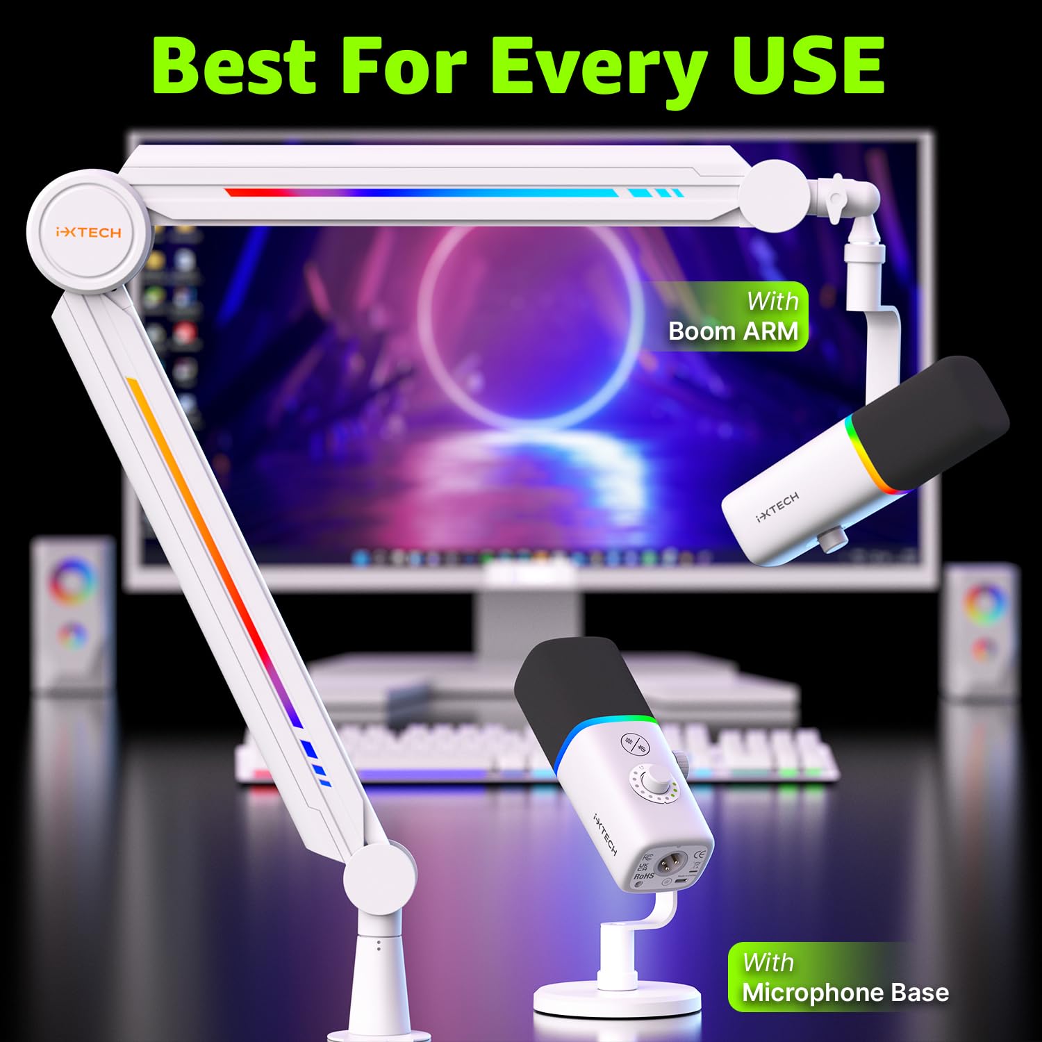 IXTECH Micrófono USB para juegos para PC, micrófono condensador con cancelación de ruido para podcasts y transmisión de video con soporte de trípode, filtro pop, montaje de choque, control de