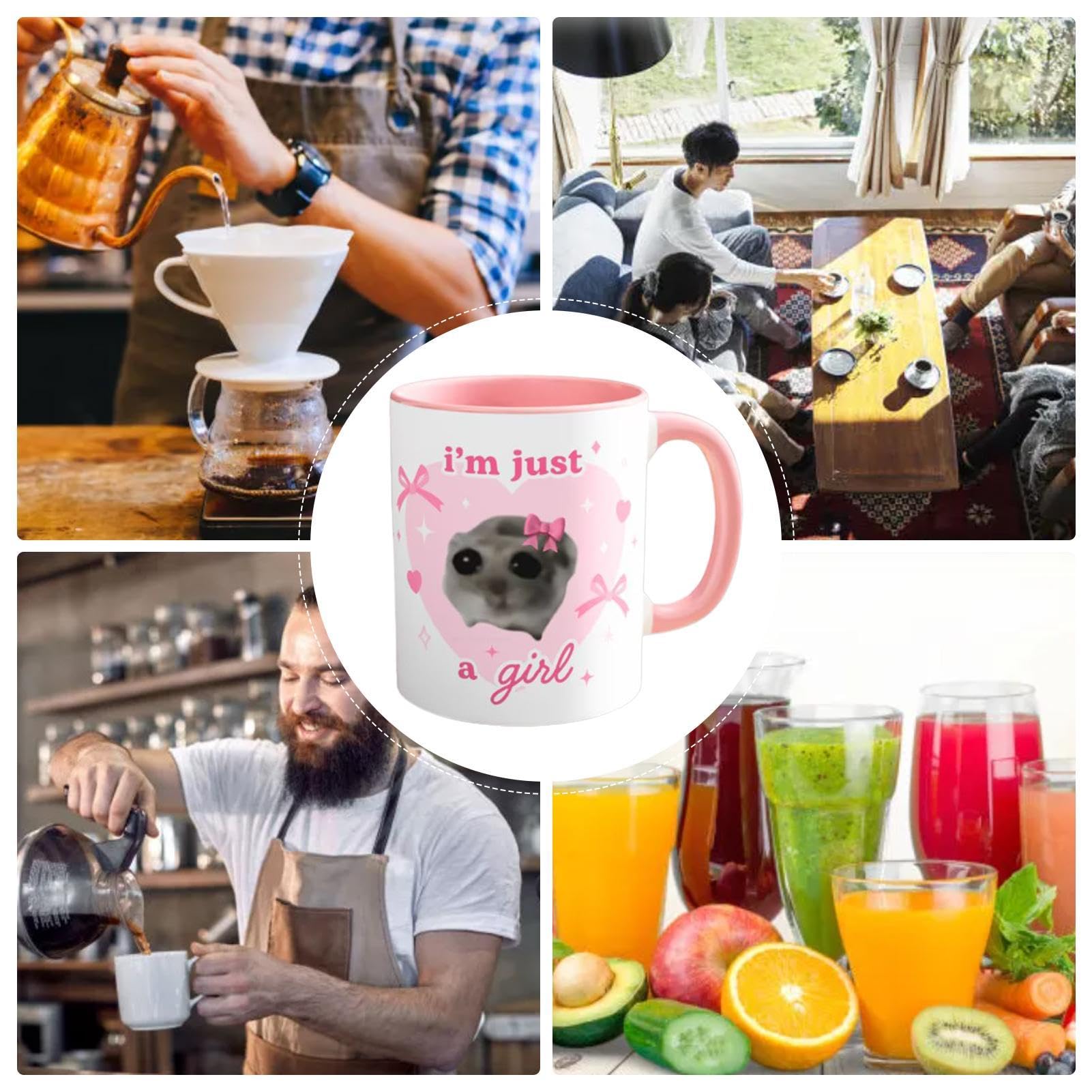 Tasse à Café Humoristique En Céramique Avec Inscription « I'm Literally Just Girl » - 350 Ml - Motif Hamster Triste Rose - Pour Le Lait - Pour Cacao