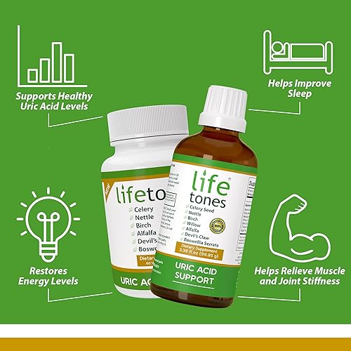 Miniatura 3 de Lifetones - Paquete de soporte de ácido úrico - Tintura y cápsulas - Comodidad articular, muscular y nerviosa - Aumenta la flexibilidad