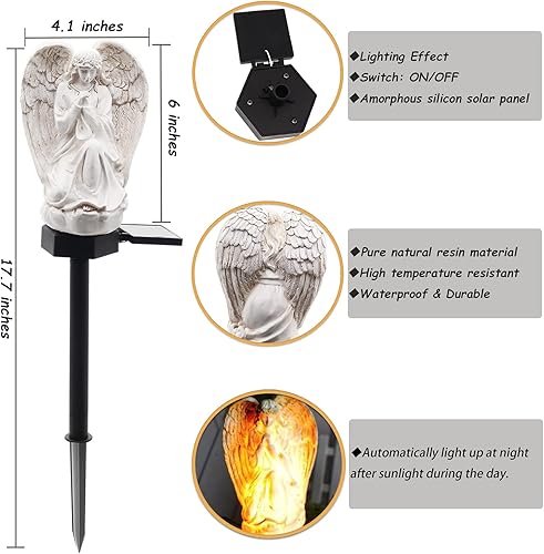 Miniatura 2 de WAYDA Luz solar para exteriores en ángulo para cementerio, lámpara LED de ángel impermeable, luces solares de ángel para jardín, balcón, patio,