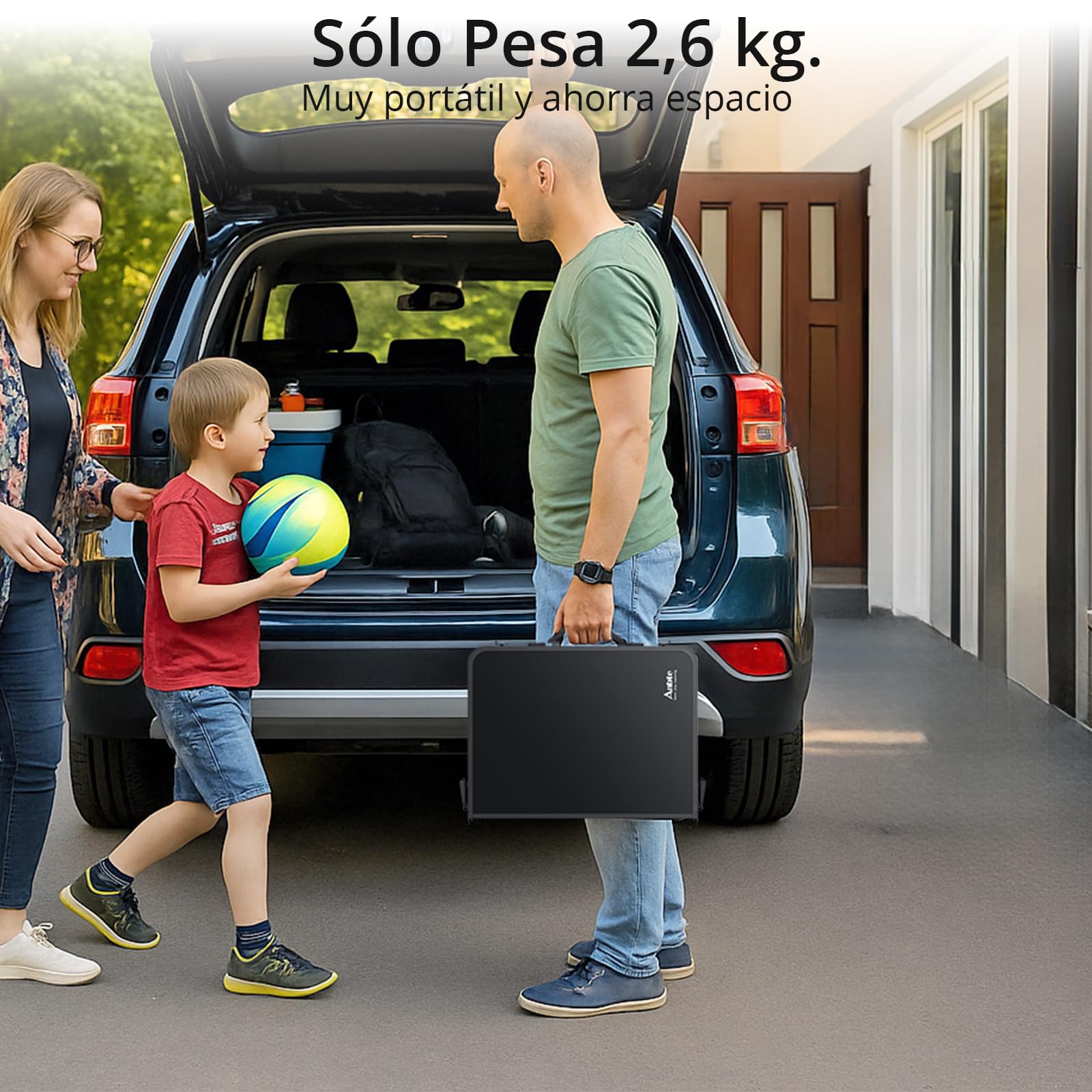 Anbte Mesa Plegable Camping 59x40x26/48/70cm Ajustable Altura Mesas de Acampada Portátil Mesa Playa Aluminio Impermeable Negro para Terraza Playa Exterior BBQ