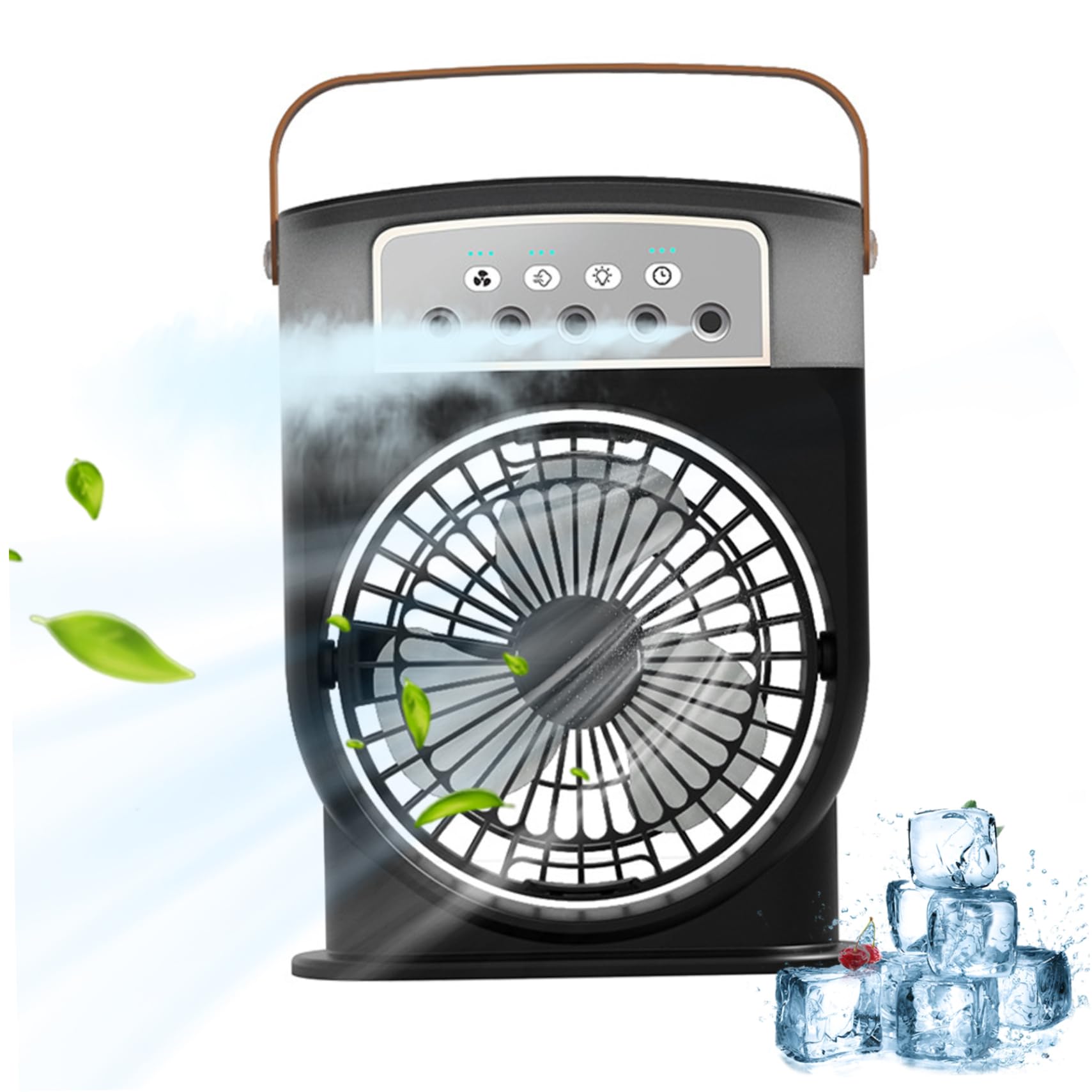Portable Air Cooler Evaporative Fan with 3 Wind Speed Quiet Mini AC Unit Desk Fan with Mist and Night Light USB Rechargeable Humidifier Cooling with 600ML Water Tank Black, Desk