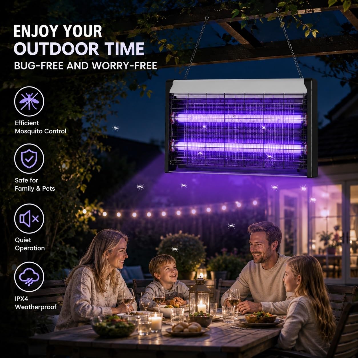 Lámpara Antimosquitos Interior, Mata Mosquitos Eléctrico 1500V con Luz UV 365nm, Lámpara Mata Mosquitos y Matamoscas Eléctrico para Casa, Cocina, Dormitorio y Jardín(40W)