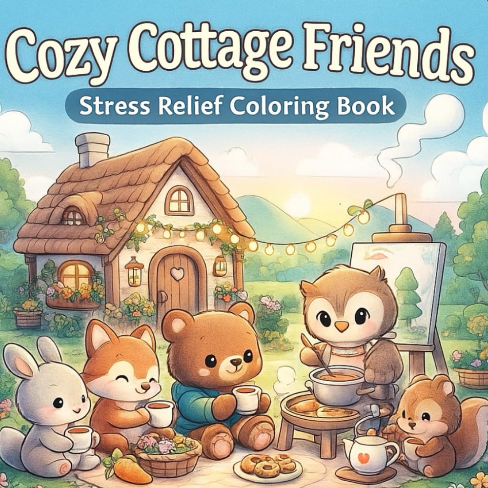 Cozy Cottage Friends Stress Relief Colouring Book: 50 Adorable Animal Scenes for Relaxation, Creativity, and Calm Coloring Moments