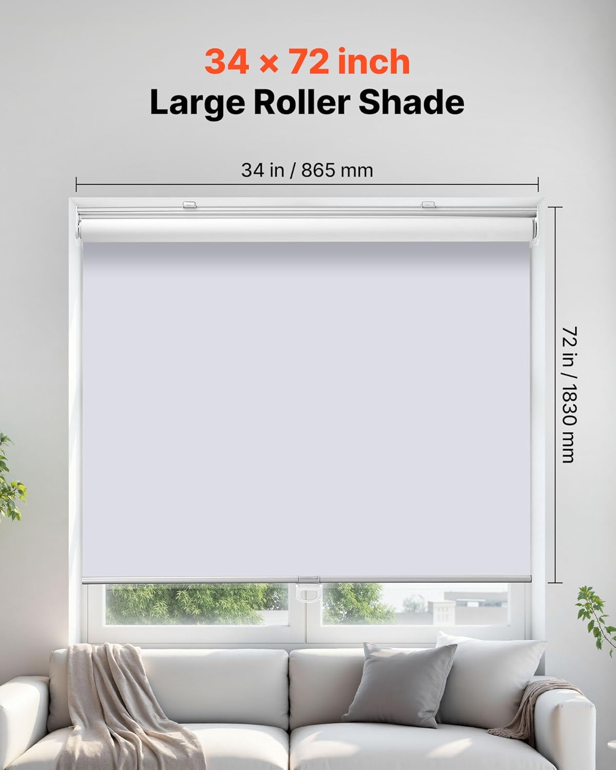 VEVOR Cordless Roller Shades, 34 x 72 in, Pull Down Blackout Blinds for Windows Room Darkening, Thermal Insulated, Easy to Install, Blackout Roller Shades for Bedroom, Bathroom, Home, Office, White