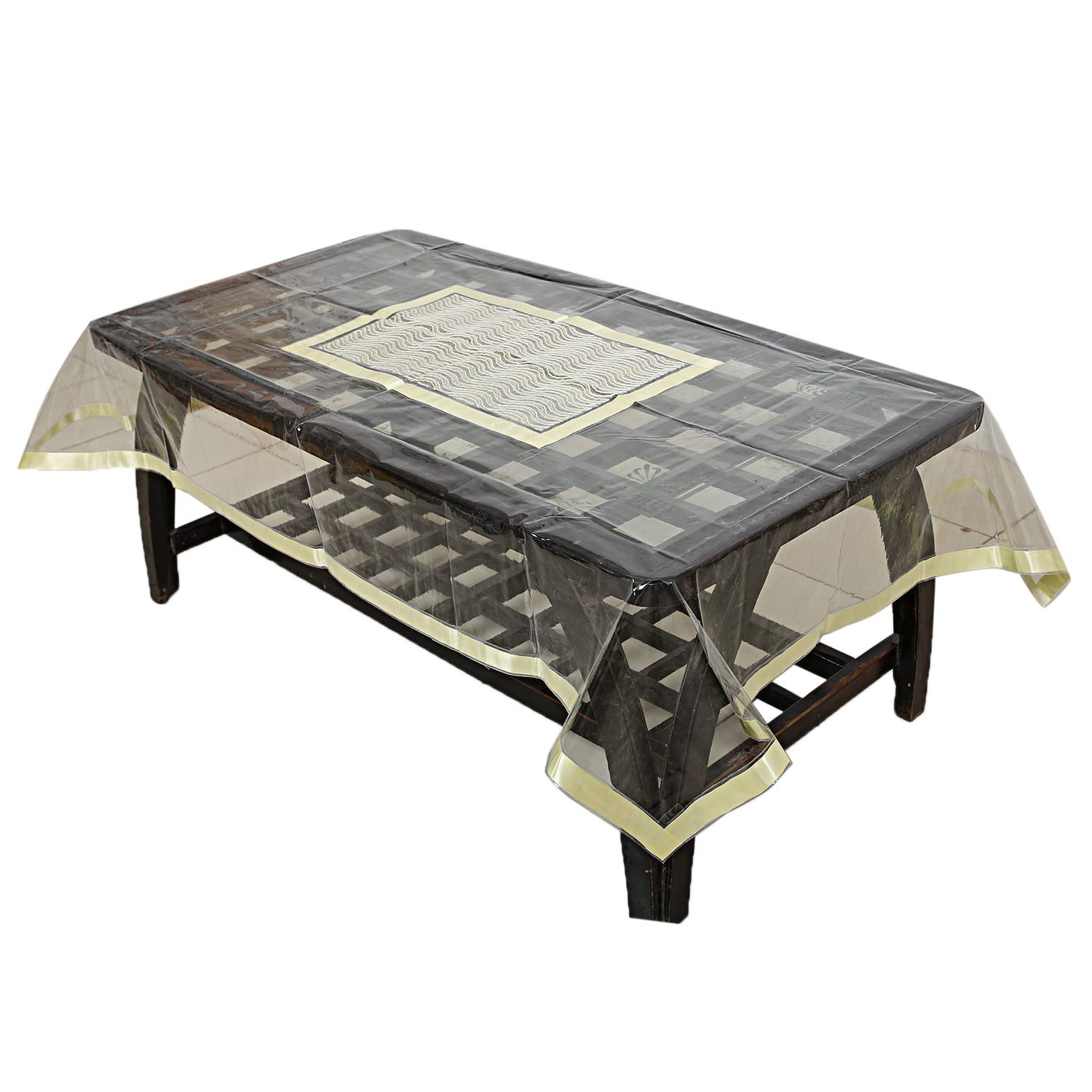 Kuber Industries Laminated Patch Design PVC 4 Seater Center Table Cover - Gold