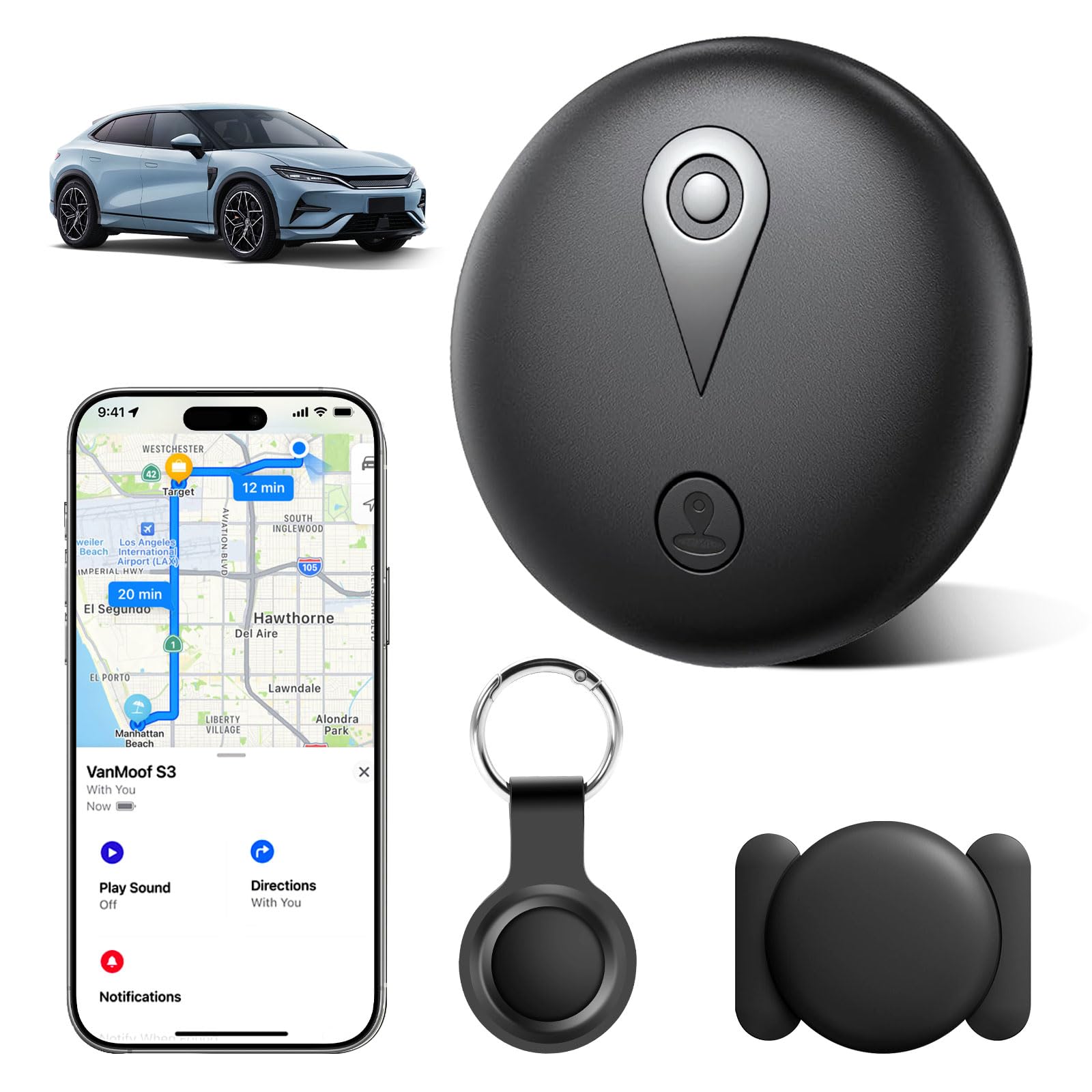 Mini Tracker Magnetisch – Fahrzeugortung ohne monatliche Gebühr, Echtzeit-Tracker mit Smartphone-App für Android & iOS, Auto Tracker, für Autos, Fahrräder, Gepäck, Haustiere