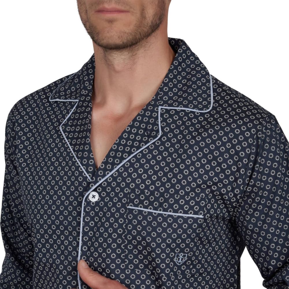 MARINER - Pyjama Long Ouvert en Popeline Pur Coton - Couleur - Marine - Taille - 6/XXLarge