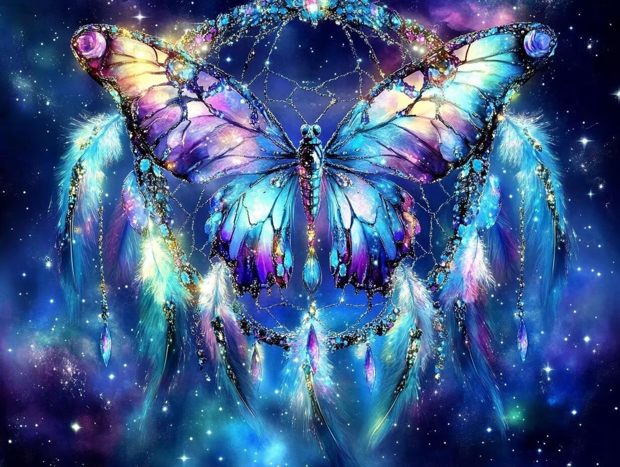 Peinture Numero Adulte Papillon Coloriage par Numero Adulte Attrape RêVes DIY Paint by Numbers, avec Pinceaux Peinture Loisir Creatif Enfant Cadeau Femme, Pour Decoration Maison 90x120cm H - 959