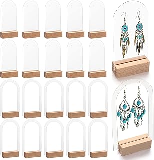 حامل عرض حلقان من الاكريليك للبيع بالتجزئة، حوامل عرض مجوهرات بتصميم قوس سادة وبتصميم مجوف مع قواعد خشبية لعرض حلقان البريمة والحلقان المتدلية، 48 قطعة