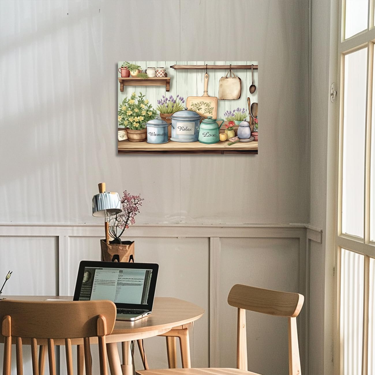ZQQART Kitchen Canvas Wall Art Farmhouse Kitchen Sign Motivational Painting Rustic Flowers Tableware Picture Prints Dining Room Home Wall Decor (12.00" x 18.00")