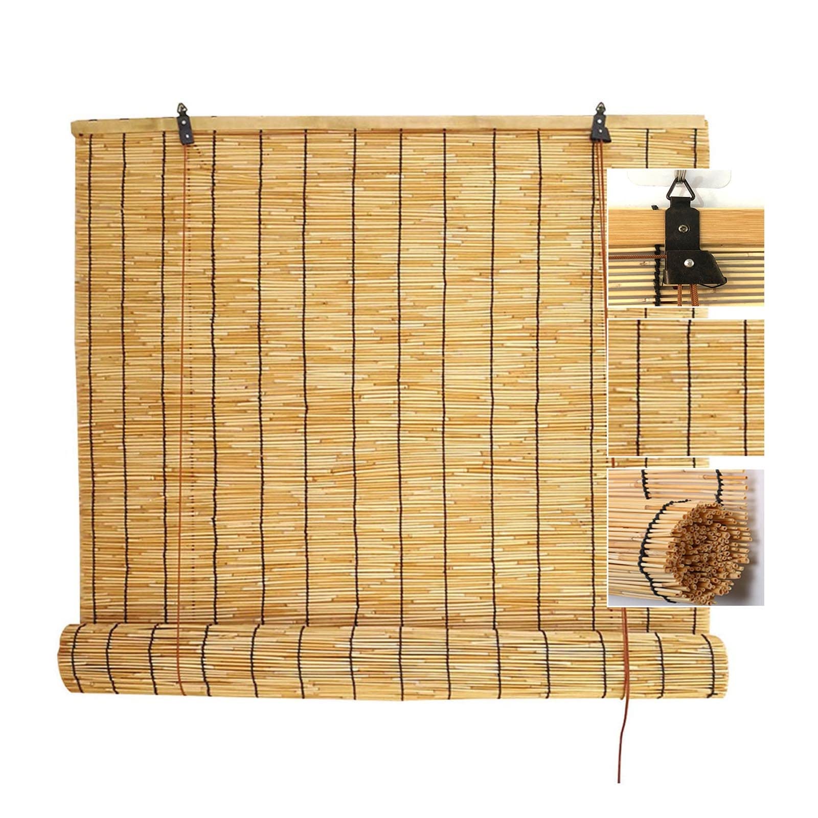 Bamboe Gordijnen Voor Raam,rieten Tinten Voor Veranda,binnen/buiten Zonnescherm Jaloezieën,retro Romeinse Gordijnen,licht Filterende/ademende Natuurlijke Bamboe Rolgordijnen,Natural-90x180cm/35.5*71in