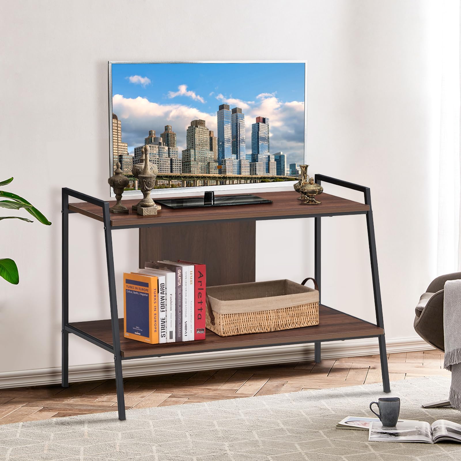 COSTWAY Mobile Porta TV fino a 32'', Ripiani a 2 Livelli