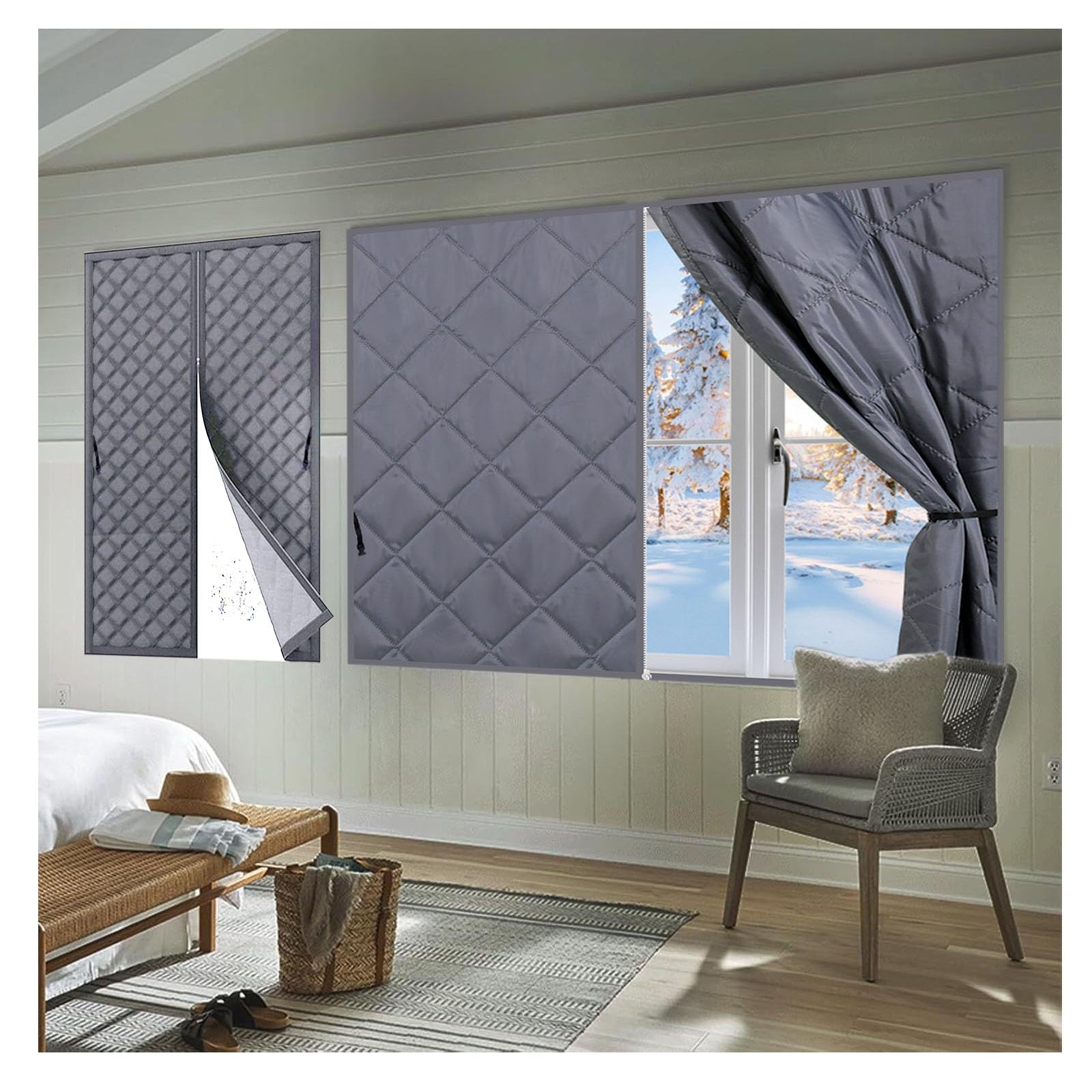 Rideau thermique hiver zippé anti-froid pour isoler et garder la maison au chaud