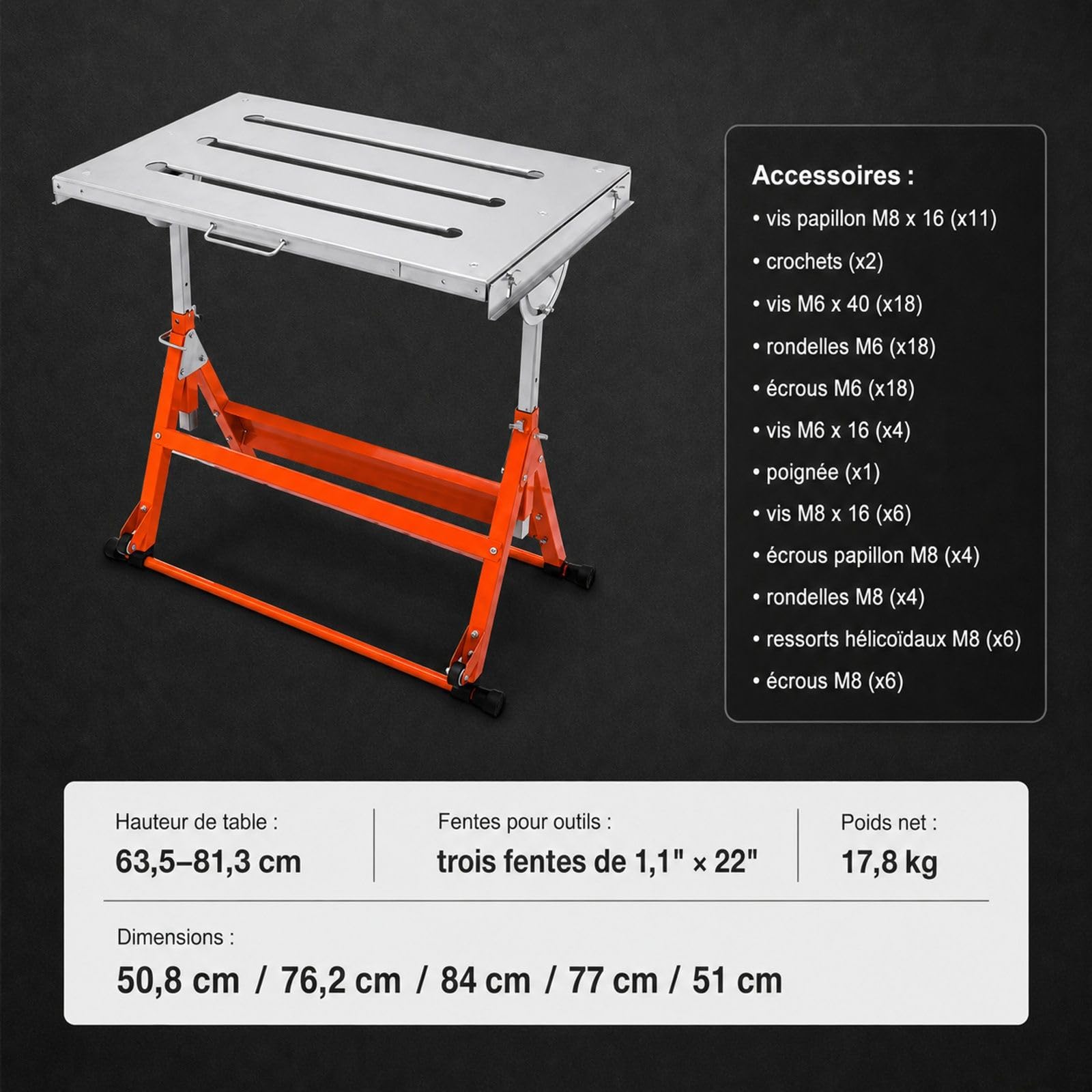 Table de soudage Pliante réglable en Acier avec roulettes, établi Mobile pour Atelier, réparation et Bricolage