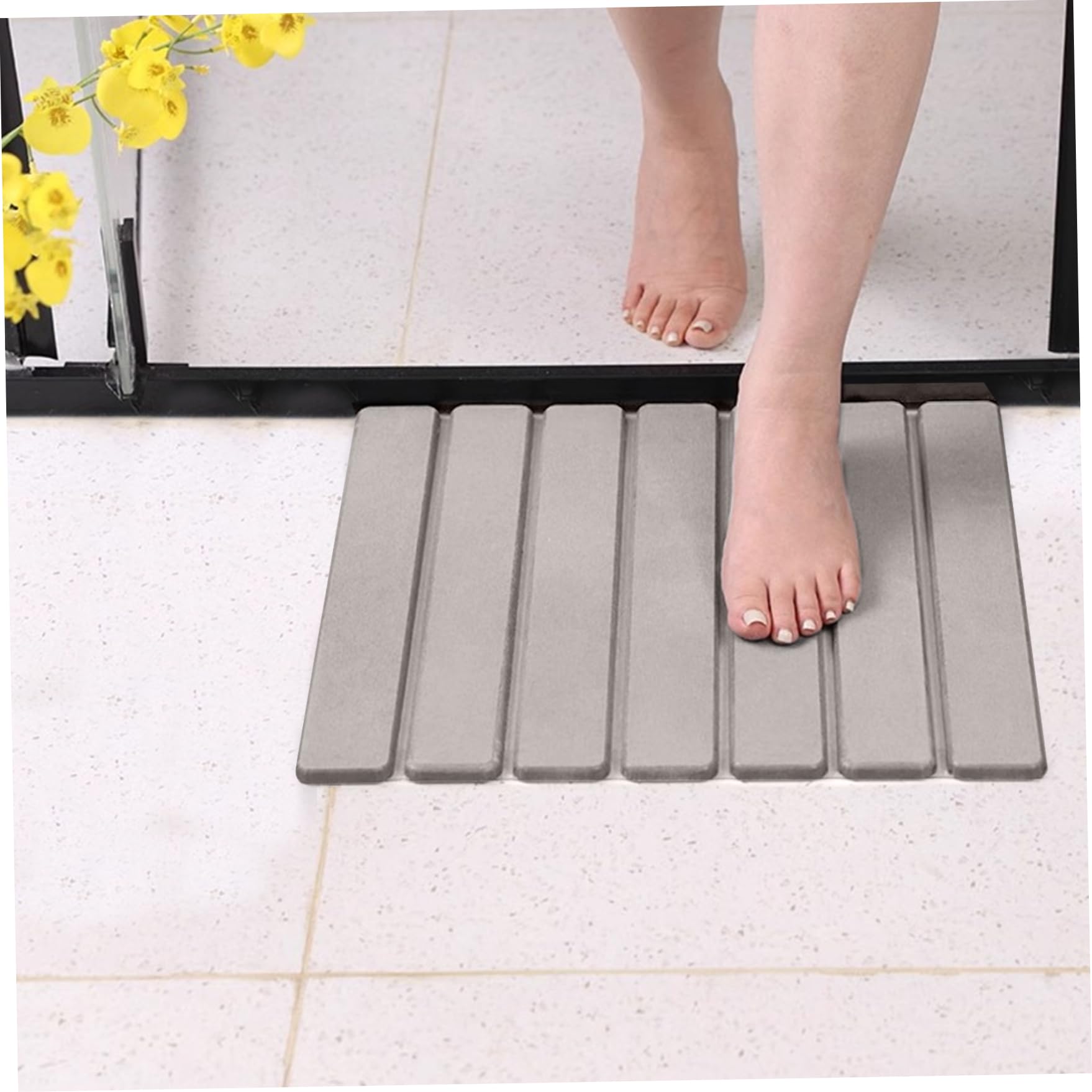 Tappetino da bagno in diatomacea, antiscivolo, ad asciugatura rapida, 40,6 x 30,5 cm, pieghevole, per bagno e cucina, grigio, ideale per una decorazione domestica sicura ed elegante