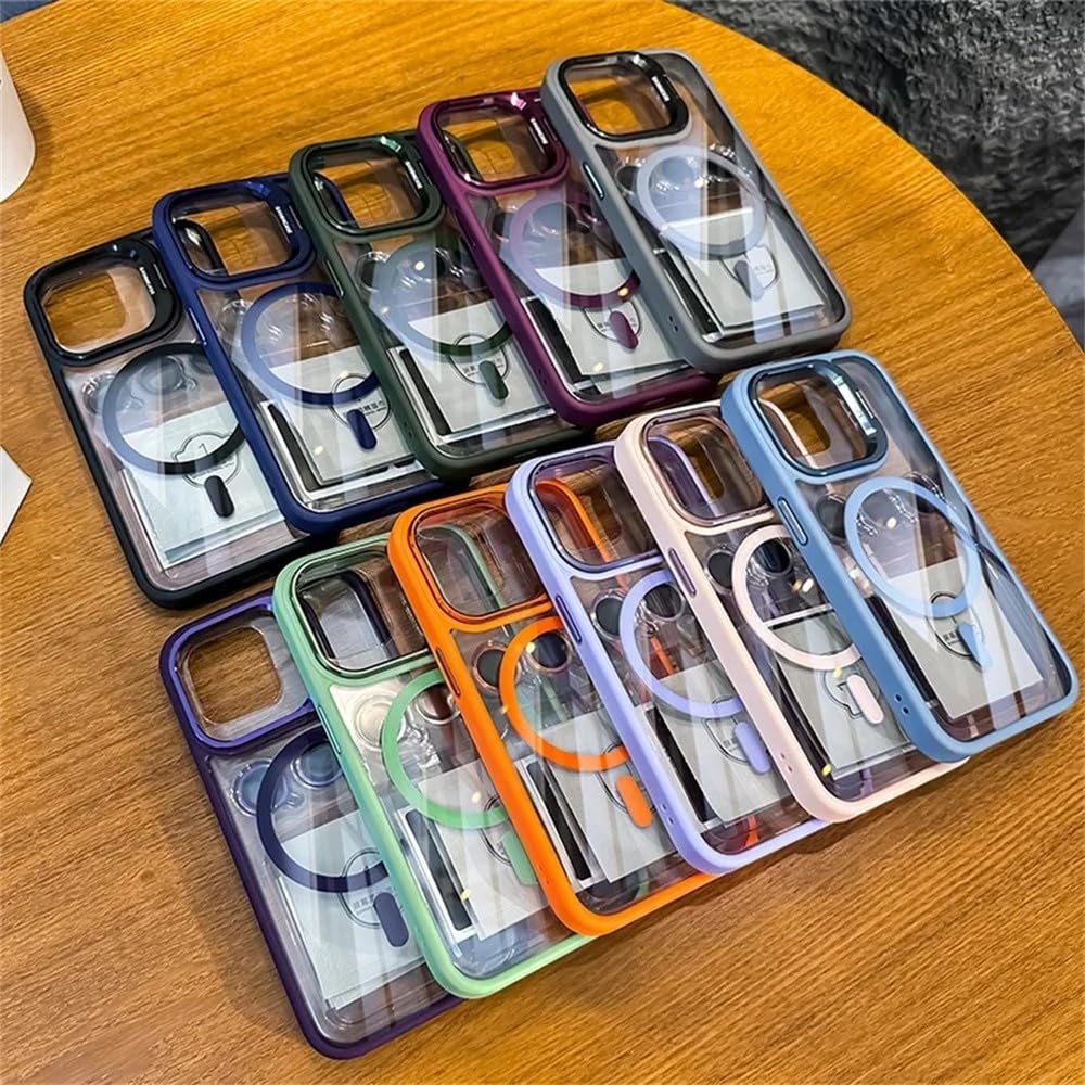 Magnetyczne etui odporne na wstrząsy do iPhone'a 17 16 15 14 Plus 13 12 11 Pro Max, podstawka Funda, szklana osłona obiektywu, czarna, do iPhone'a 12, 12 Pro