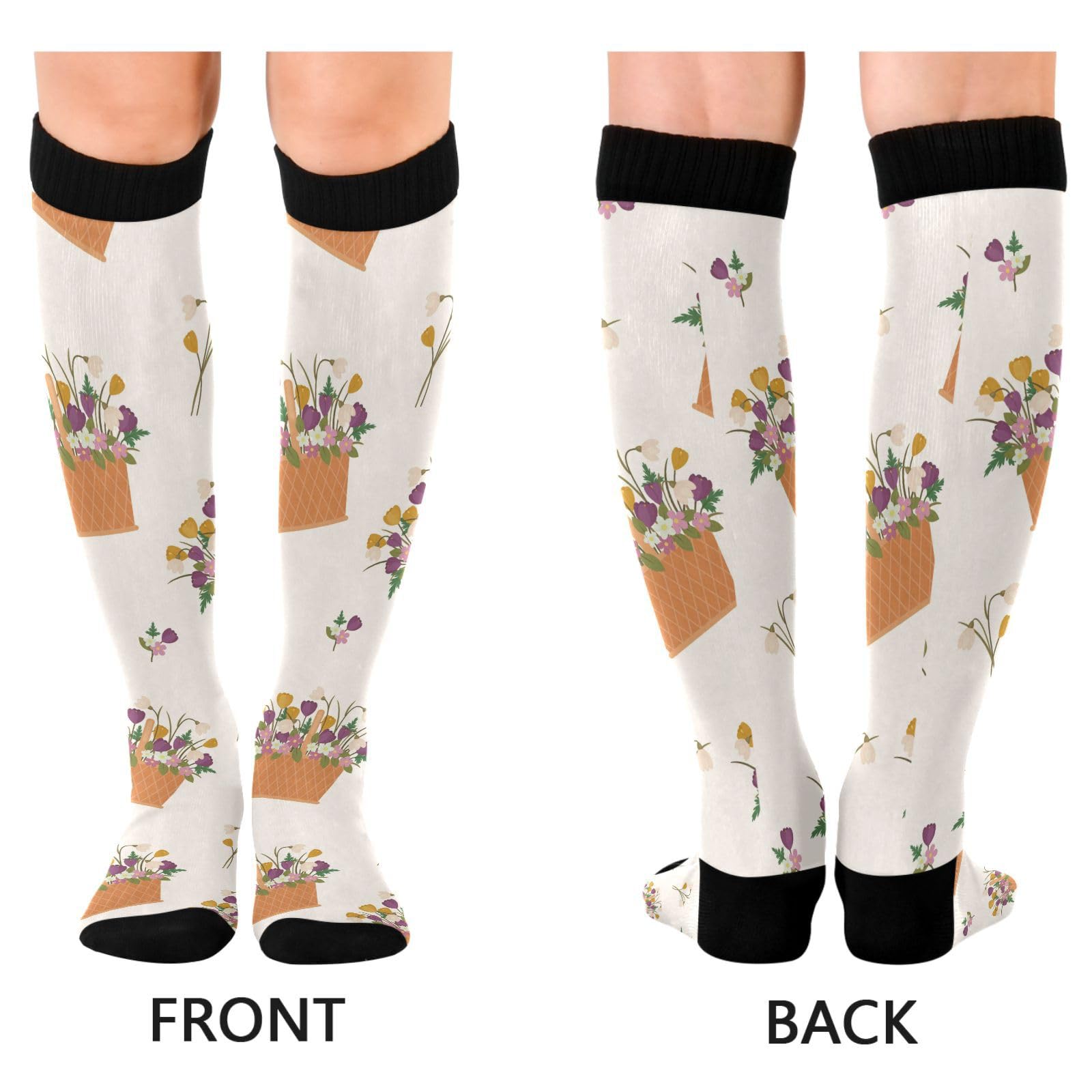 Dussdil Flowers Bellflower Basket Compression Socks for Women Men Circulation Long Knee Sock for Sport Gym Running Stockings