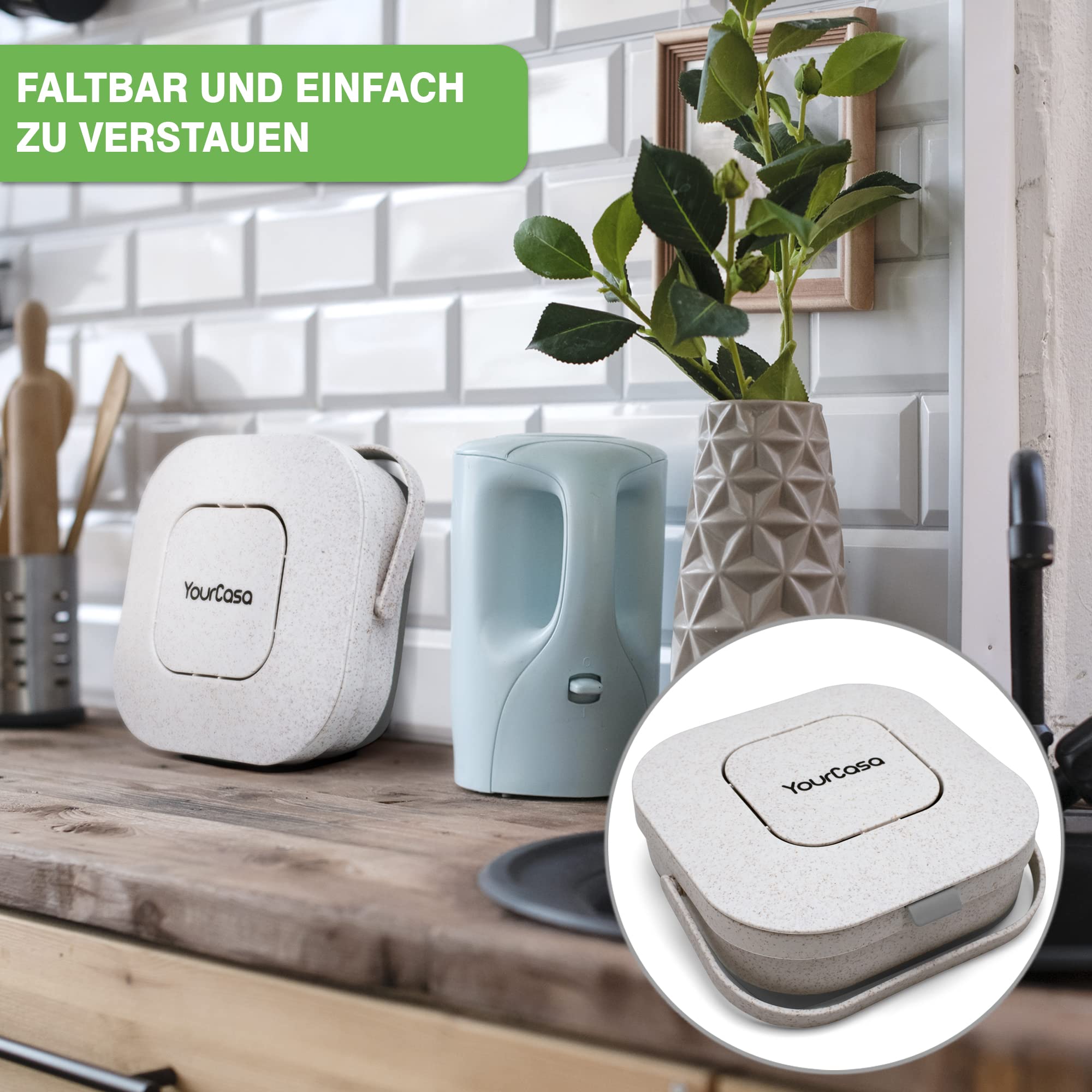 Yourcasa Contenitore per compost, 4 L - Polipropilene fibra di erba di grano, Grigio - Pieghevole, Inodore, Lavabile Contenitore per rifiuti organici sostenibile con coperchio