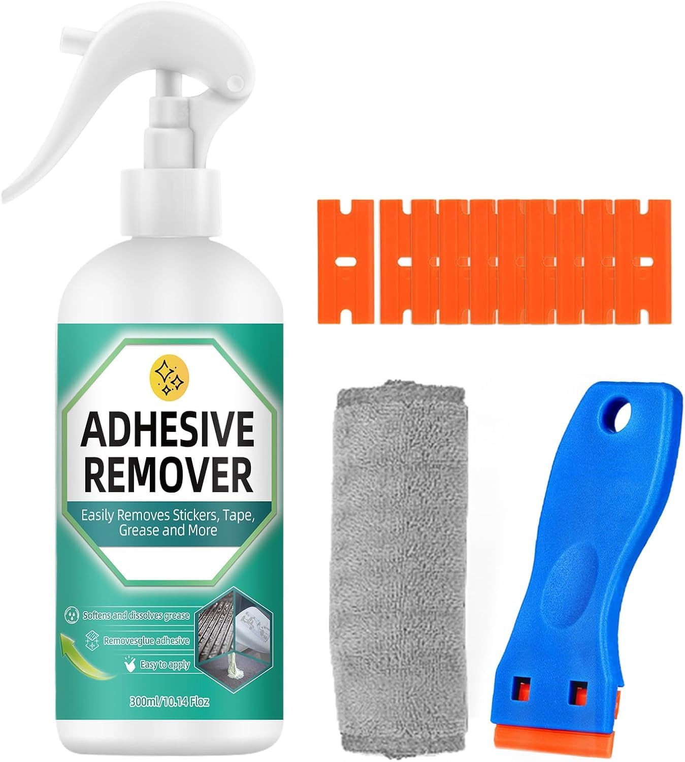 Adhesive Remover, Sticker Remover for Easy Removal of Stickers, Labels, Decals, Surface-Safe Glue Remover with Plastic Scraper (300ML)