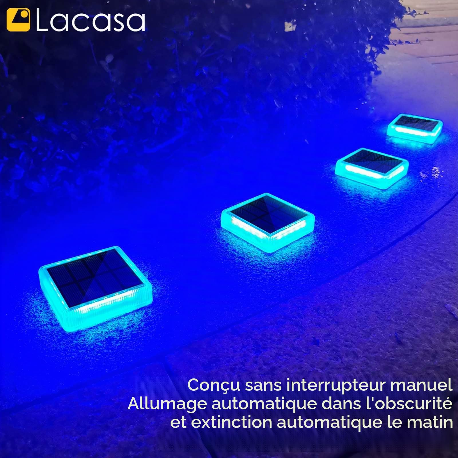 Lacasa Lampe Solaire Extérieur, 4 Pack 30LM Lampe Solaire au Sol IP68 Etanche Lumière Solaire Jardin Auto On/Off Eclairage Solaire pour Escalier Chemins Allée Patio Pont (Lumière Bleue)