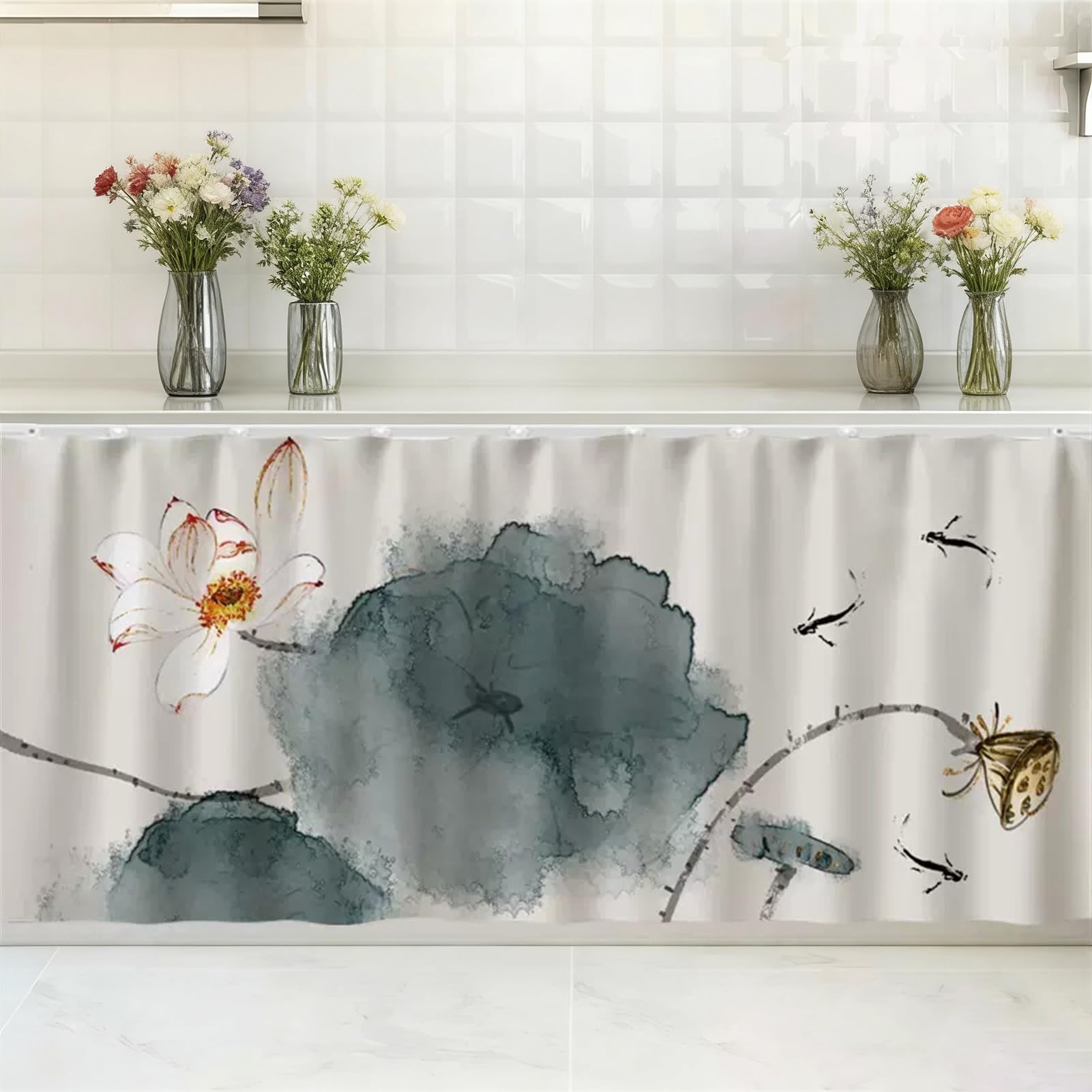 SK Studio Short Curtains for Kitchen, Cabinet Shelf Dust-Proof Blackout Tier Cafe Curtain Under Sink Skirt for Bathroom Laundry Room Style 18, 31.5" W