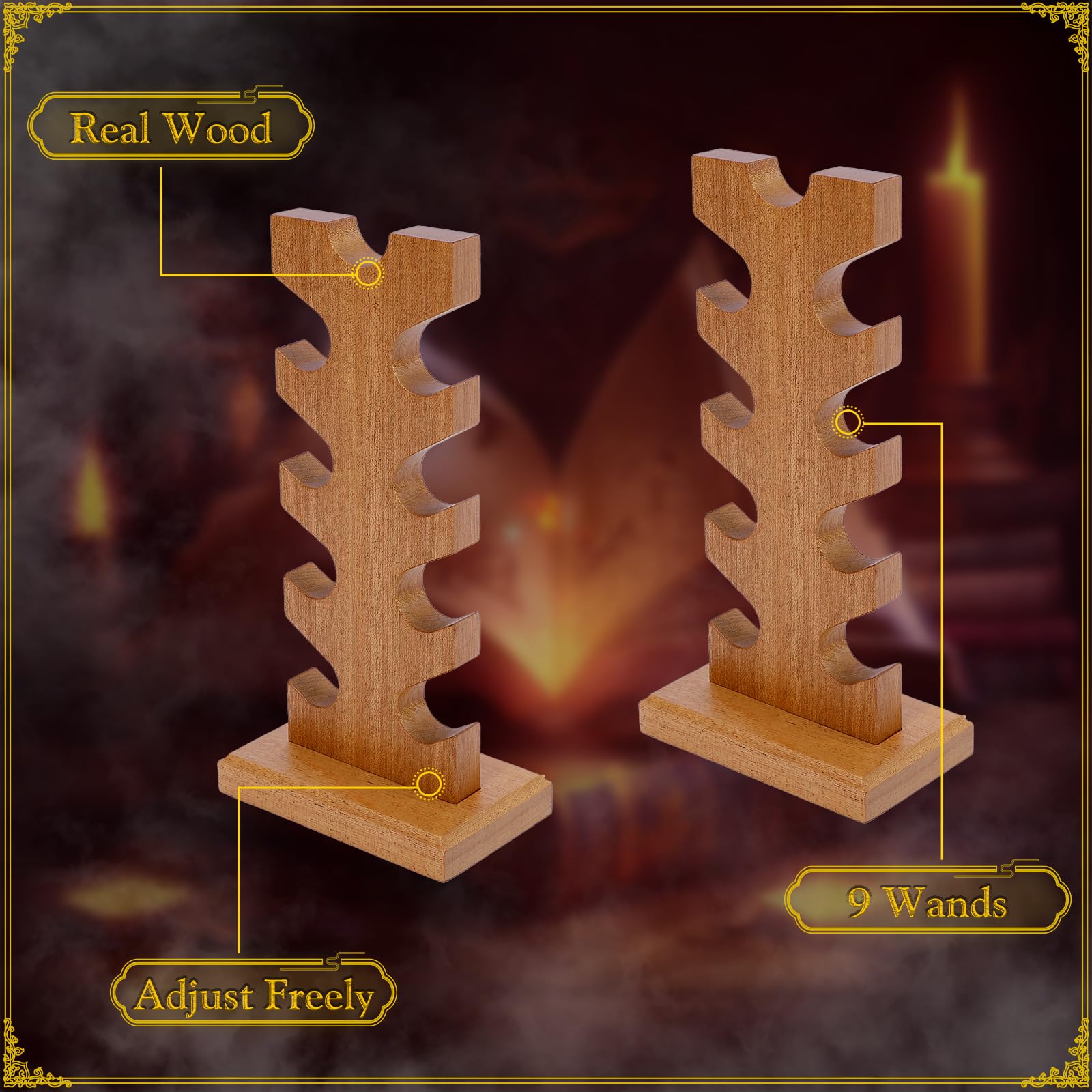 ShinySong Wizard Wand Display Stand, 5 Tiered Wooden Magic Wand Holder for Table Display Collection, Holds 9 Wands, Brown